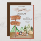 Niedliche Waldtiere Camping Kinderdusche Einladung (Vorne/Hinten)