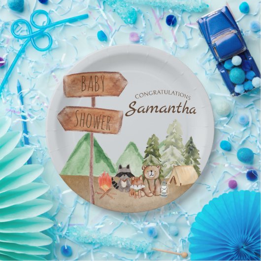 Niedliche Waldtiere Camping Kinderdusche Pappteller (Party)
