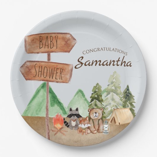 Niedliche Waldtiere Camping Kinderdusche Pappteller (Vorderseite)