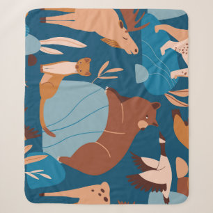 Niedliche Waldtiere, dunkles, nahtloses Design. Sherpadecke