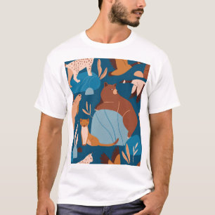 Niedliche Waldtiere, dunkles, nahtloses Design. T-Shirt