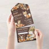 Niedliche Waldtiere fallen Herbstdusche All In One Einladung (Abreißen)