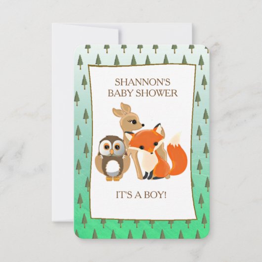 Niedliche Waldtiere Fox Kinderdusche Einladung (Vorderseite)