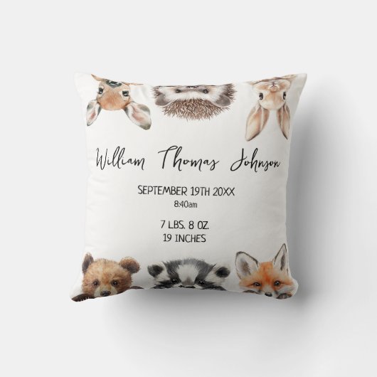 Niedliche Waldtiere Geburtsstunde von Säuglingen Kissen (Rückseite)