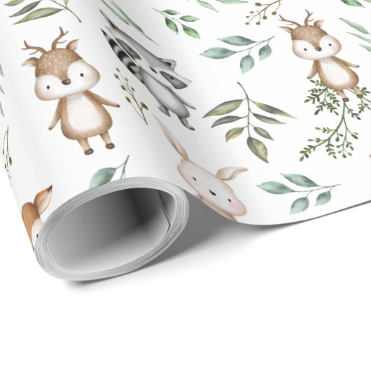 Niedliche Waldtiere Geburtstagsdusche Geschenkpapier (Rolleneckpunkt)