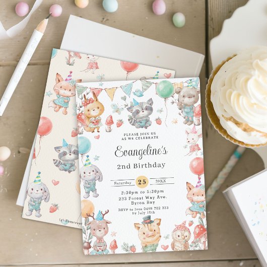 Niedliche Waldtiere Geburtstagsparty Einladung