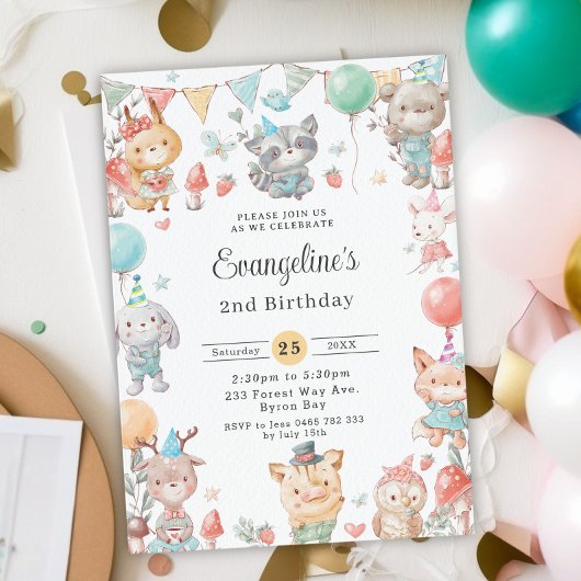 Niedliche Waldtiere Geburtstagsparty Einladung