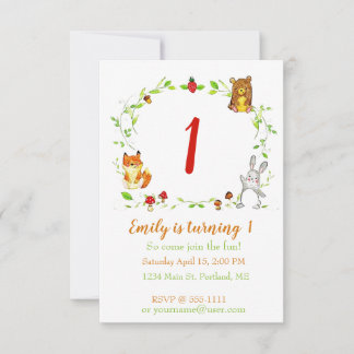 Niedliche Waldtiere Geburtstagsparty Einladung