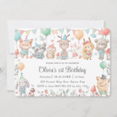 Niedliche Waldtiere Geburtstagsparty Einladung (Vorderseite)