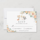 Niedliche Waldtiere Gelbe Blumengrün RSVP Karte (Vorderseite)