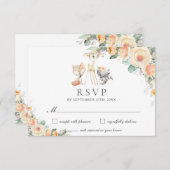 Niedliche Waldtiere Gelbe Blumengrün RSVP Karte (Vorne/Hinten)