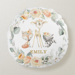 Niedliche Waldtiere Gelbe Blumengrün Rundes Kissen