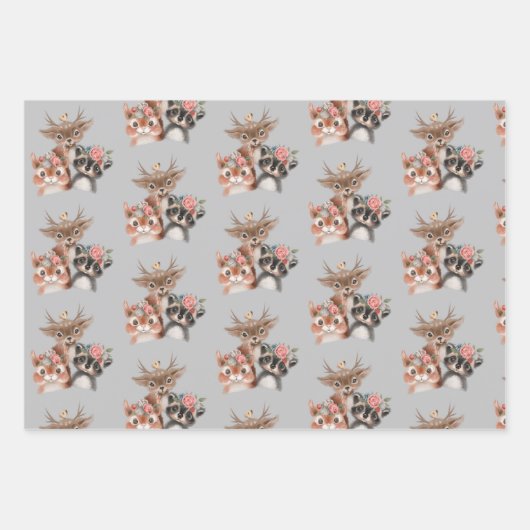 Niedliche Waldtiere Geschenkpapier Set (Vorderseite 3)