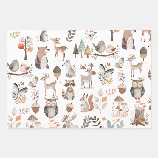 Niedliche Waldtiere Geschenkpapier Set (Vorderseite)