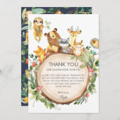 Niedliche Waldtiere Grüne 1. Geburtstag Party Dankeskarte (Vorne/Hinten)