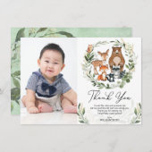 Niedliche Waldtiere Grüne Gold Geburtstag Dankeskarte (Vorne/Hinten)