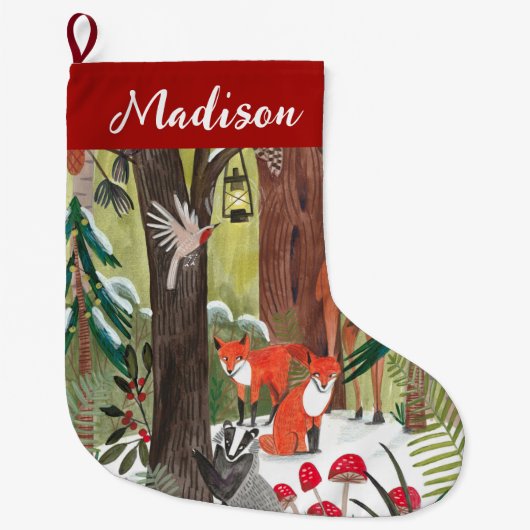 Niedliche Waldtiere Grüne Weihnachten Großer Weihnachtsstrumpf (Vorderseite)