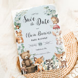 Niedliche Waldtiere Grünpflanzen Blue Baby Dusche Save The Date<br><div class="desc">Personalisieren Sie dieses niedliche Waldgebiet Save the Date einfach und schnell. Klicken Sie einfach auf die Schaltfläche "Weitere Einstellungen",  um die Texte zu bearbeiten,  Schriftart und Schriftart zu ändern. Mit bezaubernden Kleinwaldtieren. Matching-Elemente im Speicher verfügbar. c) Somerset Fine Paperie</div>
