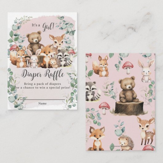 Niedliche Waldtiere Grünpflanzen Girl Baby Dusche Begleitkarte (Vorne/Hinten)