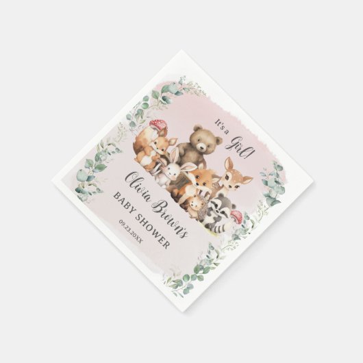 Niedliche Waldtiere Grünpflanzen Girl Baby Dusche Serviette (Ecke)