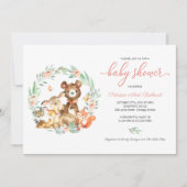 Niedliche Waldtiere Grünpflanzen Kinderdusche Einladung (Vorderseite)