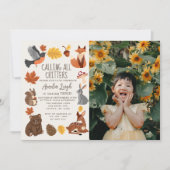 Niedliche Waldtiere Herbst Foto Kindergeburtstag Einladung (Vorderseite)