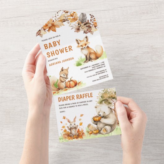 Niedliche Waldtiere Herbst Herbstdusche All In One Einladung (Abreißen)