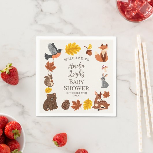 Niedliche Waldtiere Herbst Herbstdusche Serviette (Beispiel)