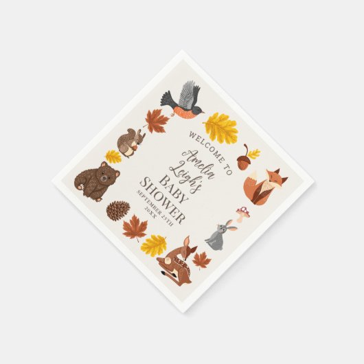 Niedliche Waldtiere Herbst Herbstdusche Serviette (Ecke)