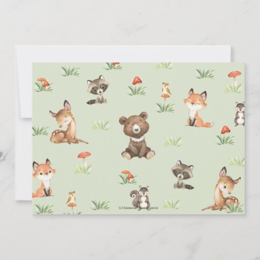 Niedliche Waldtiere Holz 1. Geburtstag Dankeskarte (Rückseite)