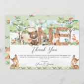 Niedliche Waldtiere Holz 1. Geburtstag Dankeskarte (Vorne/Hinten)