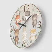 Niedliche Waldtiere im Aquarellwald Große Wanduhr (Winkel)