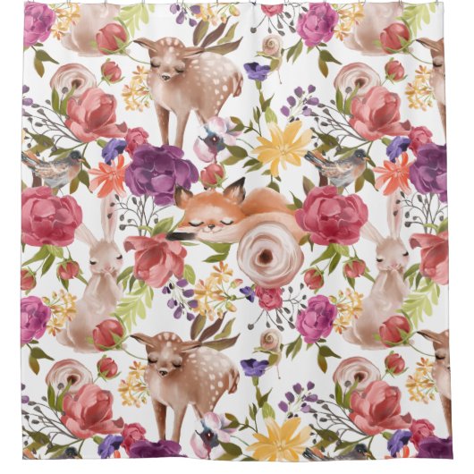 Niedliche Waldtiere in Wasserfarben Duschvorhang (Vorderseite)