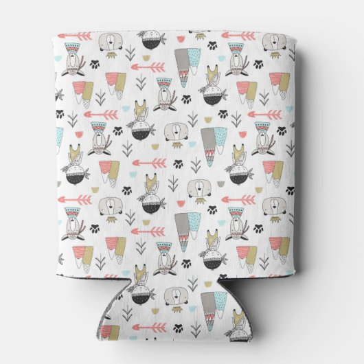 Niedliche Waldtiere & Indianerjunge Muster Dosenkühler (Rückseite)