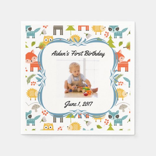 Niedliche Waldtiere Individuelles Foto Party Napki Serviette (Vorderseite)