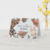 Niedliche Waldtiere Karte (Gelbe Blume)