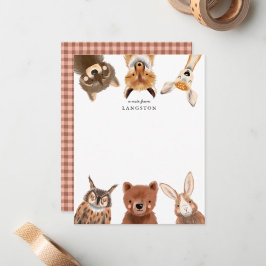 Niedliche Waldtiere Kinder Mitteilungskarte (Vorderseite/Rückseite Beispiel)