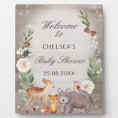 Niedliche Waldtiere Kinderdusche Begrüßungszeichen Fotoplatte (Vorderseite)