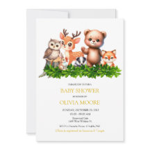 Niedliche Waldtiere Kinderdusche Einladung