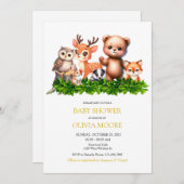 Niedliche Waldtiere Kinderdusche Einladung (Vorne/Hinten)