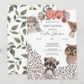 Niedliche Waldtiere Kinderdusche Einladung (Vorne/Hinten)