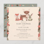 Niedliche Waldtiere Kinderdusche Einladung (Vorne/Hinten)