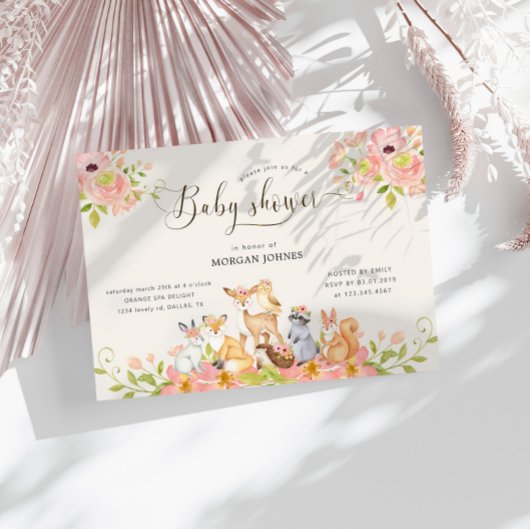 Niedliche Waldtiere Kinderdusche Einladung