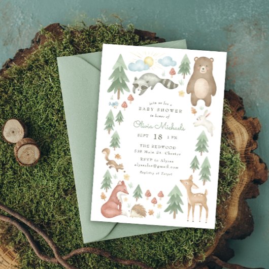 Niedliche Waldtiere Kinderdusche Einladung