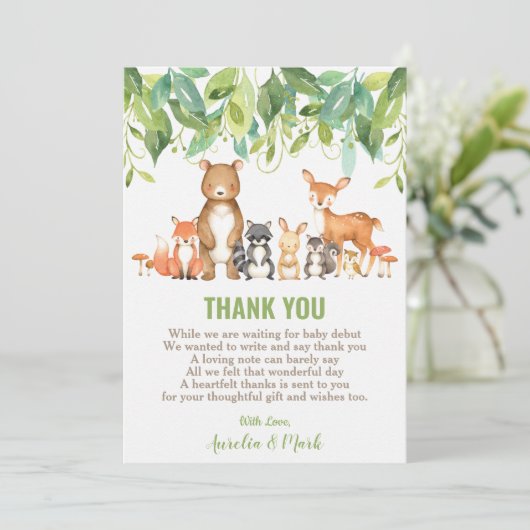 Niedliche Waldtiere Kinderduschmaschine Junge neut Dankeskarte (Stehend Vorderseite)