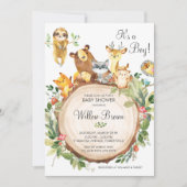 Niedliche Waldtiere Kinderduschmaschine Junge neut Einladung (Vorderseite)