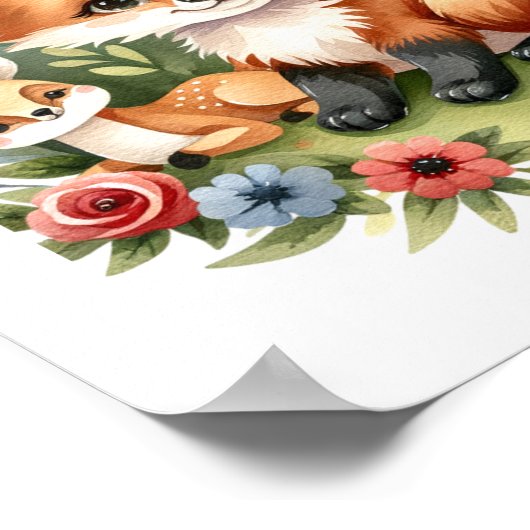 Niedliche Waldtiere Kinderzimmer Kunst Poster (Ecke)