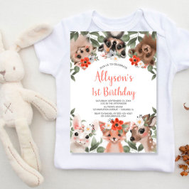 Niedliche Waldtiere Mädchen 1. Geburtstag Party Einladung