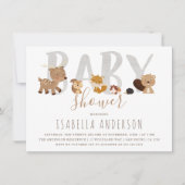 Niedliche Waldtiere | Neutrale Babydusche für Gesc Einladung (Vorderseite)