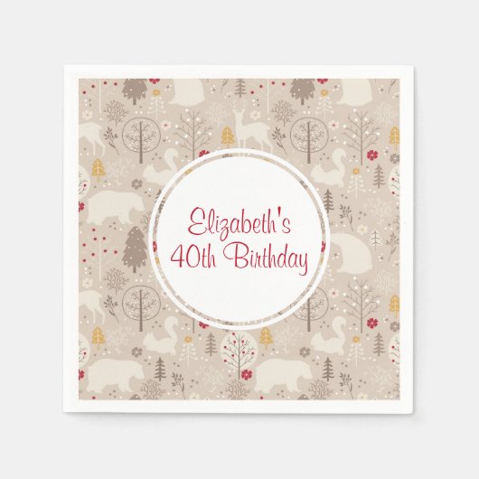Niedliche Waldtiere Nordic Muster Geburtstag Serviette (Vorderseite)